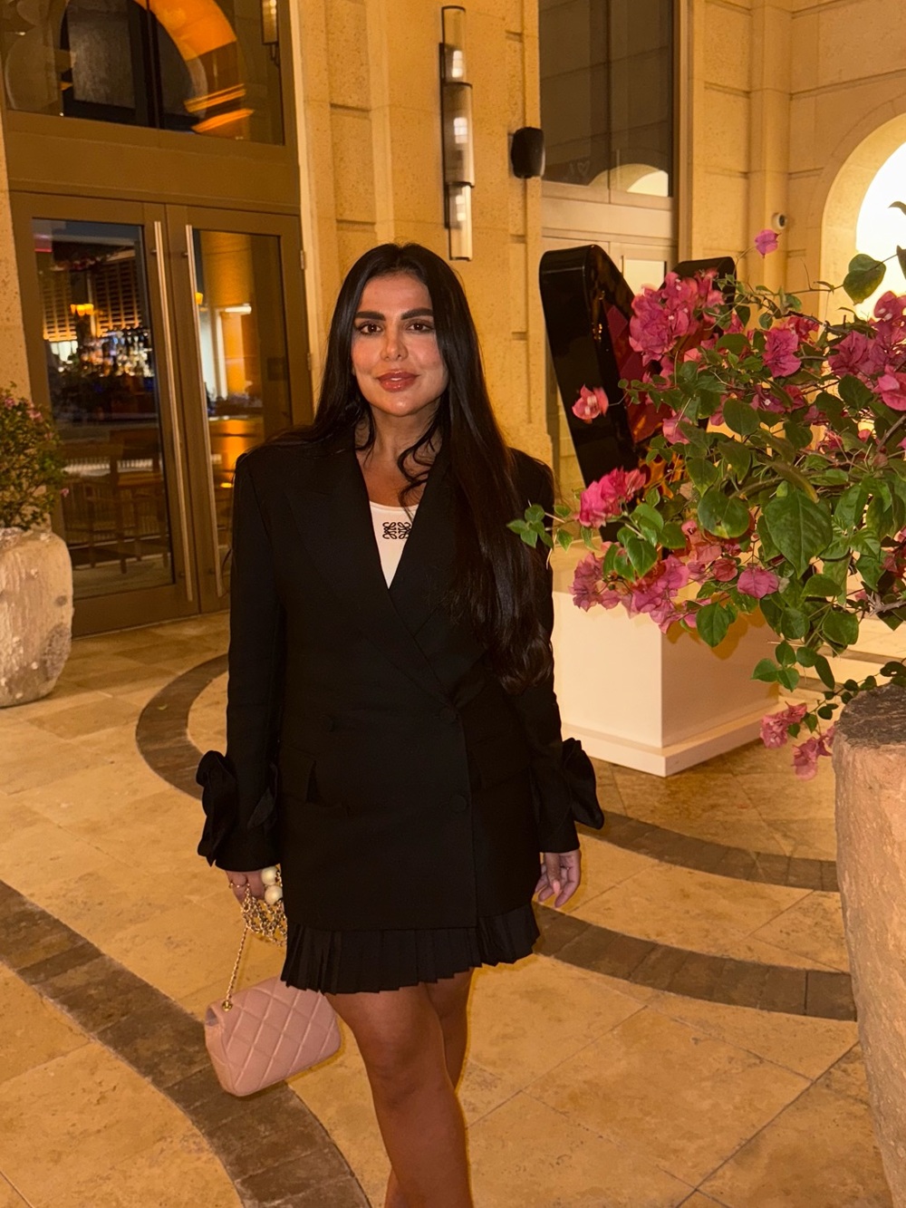 Valentino Black Double-Breasted Pea Coat with Rose Cuff Accents